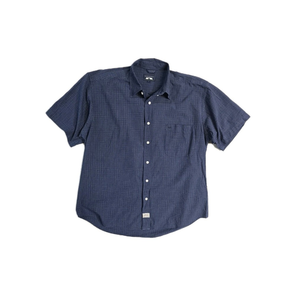 Vintage Men's Button Up Shirt Large  Navy Blue Woods & Gray